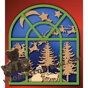 Layered Window Santa & Sleigh Scene fretwork scroll saw pattern |The Wooden Teddy Bear