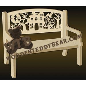 Bench with Halloween Scene fretwork scroll saw pattern |The Wooden Teddy Bear