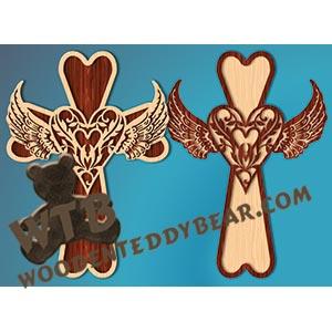 Cross with Heart & Angel Wings Set fretwork scroll saw pattern |The Wooden Teddy Bear