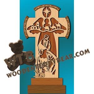 Nativity Cross on Two Bases fretwork scroll saw pattern |The Wooden Teddy Bear