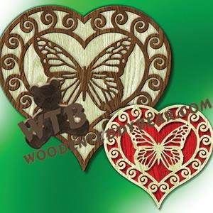 Heart with Butterfly Plaque & Ornament fretwork scroll saw pattern |The Wooden Teddy Bear