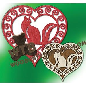 Heart with Cat Plaque & Ornament fretwork scroll saw pattern |The Wooden Teddy Bear