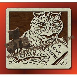 Cat Reading Love Story fretwork scroll saw pattern |The Wooden Teddy Bear