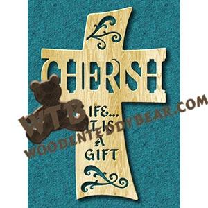 Curved Cross Cherish Life fretwork scroll saw pattern |The Wooden Teddy Bear