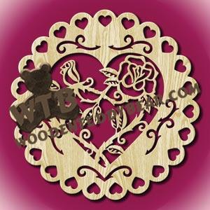 Hearts Plaque Two Roses #1 fretwork scroll saw pattern |The Wooden Teddy Bear