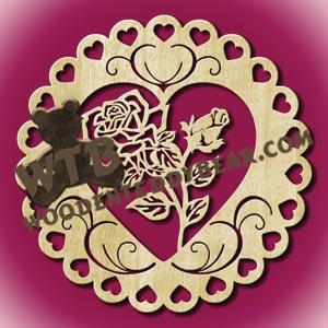 Hearts Plaque Two Roses #2 fretwork scroll saw pattern |The Wooden Teddy Bear