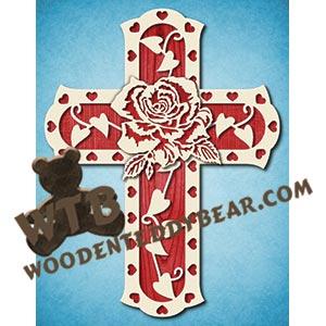 Cross with Hearts & Rose fretwork scroll saw pattern |The Wooden Teddy Bear