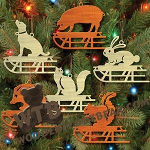 Sledding Animal Ornaments fretwork scroll saw pattern |The Wooden Teddy Bear