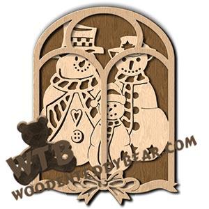 Window Plaque Snowman Family fretwork scroll saw pattern |The Wooden Teddy Bear