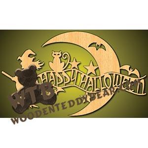 Witch with Halloween Banner fretwork scroll saw pattern |The Wooden Teddy Bear