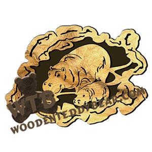 Hippos Rustic Wood Slab fretwork scroll saw pattern |The Wooden Teddy Bear