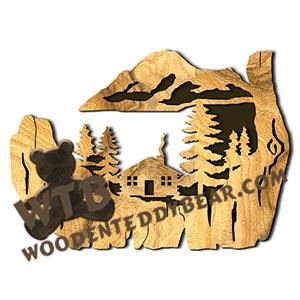 Mountain Cabin Rustic Wood Slab fretwork scroll saw pattern |The Wooden Teddy Bear