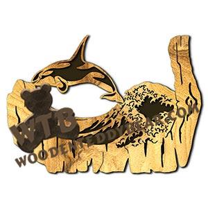 Orca Leaping Rustic Wood Slab fretwork scroll saw pattern |The Wooden Teddy Bear