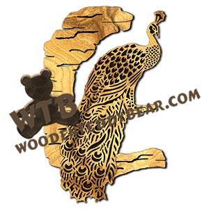 Peacock Rustic Wood Slab fretwork scroll saw pattern |The Wooden Teddy Bear