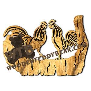 Roosters Rustic Wood Slab fretwork scroll saw pattern |The Wooden Teddy Bear