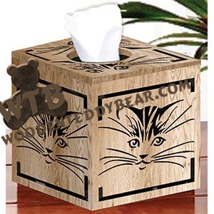 Cube Tissue Box - Kitty Face | Fretwork Scroll Saw Pattern | Wooden Teddy Bear