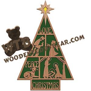 Love Peace Christmas Tree fretwork scroll saw pattern | The Wooden Teddy Bear