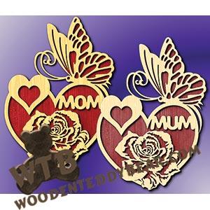 Rose Hearts & Butterfly Mom/Mum fretwork scroll saw pattern | The Wooden Teddy Bear