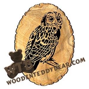 Owl #1 Oval Rustic Wood Slab fretwork scroll saw pattern | The Wooden Teddy Bear