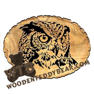 Owl #2 Oval Rustic Wood Slab fretwork scroll saw pattern | The Wooden Teddy Bear