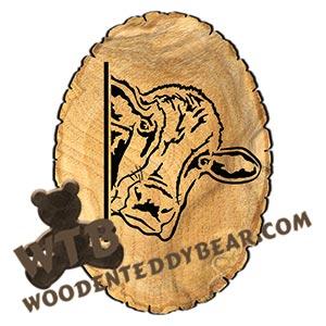 Peeking Cow Oval Rustic Wood Slab fretwork scroll saw pattern | The Wooden Teddy Bear