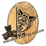 Peeking Wolf Oval Rustic Wood Slab fretwork scroll saw pattern | The Wooden Teddy Bear