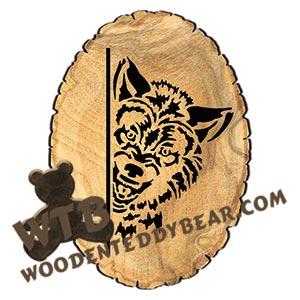 Peeking Wolf Oval Rustic Wood Slab fretwork scroll saw pattern | The Wooden Teddy Bear