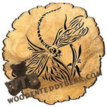 Dragonfly Round Rustic Wood Slab fretwork scroll saw pattern | The Wooden Teddy Bear