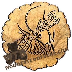 Dragonfly Round Rustic Wood Slab fretwork scroll saw pattern | The Wooden Teddy Bear