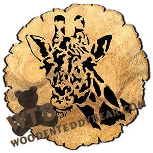 Giraffe Round Rustic Wood Slab fretwork scroll saw pattern | The Wooden Teddy Bear