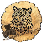 Leopard Head Round Rustic Wood Slab fretwork scroll saw pattern | The Wooden Teddy Bear