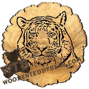 Tiger Round Rustic Wood Slab fretwork scroll saw pattern | The Wooden Teddy Bear