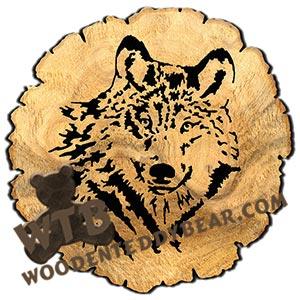 Wolf Round Rustic Wood Slab fretwork scroll saw pattern | The Wooden Teddy Bear