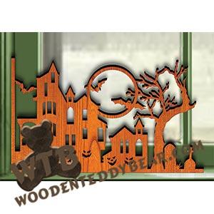 Halloween #4 Decorative Window Corner fretwork scroll saw pattern | The Wooden Teddy Bear