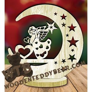 Angel with Hearts Freestanding Moon Plaque fretwork scroll saw pattern | The Wooden Teddy Bear