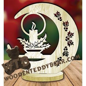 Candle with Holly Freestanding Moon Plaque fretwork scroll saw pattern | The Wooden Teddy Bear