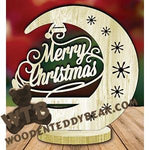 Merry Christmas Freestanding Moon Plaque fretwork scroll saw pattern | The Wooden Teddy Bear