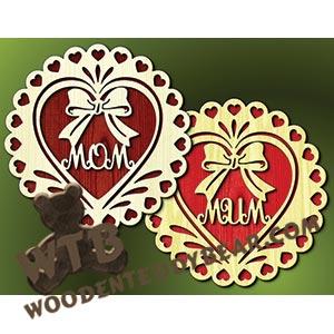 Mom/Mum Hearts Plaque with Bow fretwork scroll saw pattern | The Wooden Teddy Bear