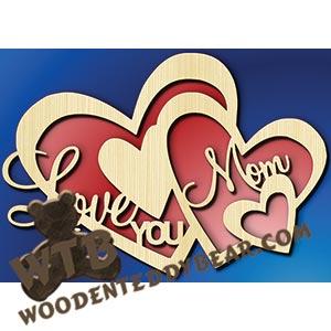 I Love You Mom/Mum Hearts fretwork scroll saw pattern | The Wooden Teddy Bear