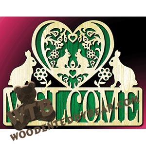 Bunnies & Hearts Welcome | Fretwork Scroll Saw Pattern | Wooden Teddy Bear