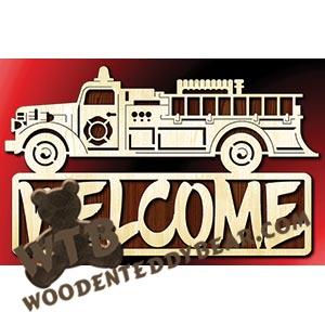 Fire Truck Welcome | Fretwork Scroll Saw Pattern | Wooden Teddy Bear