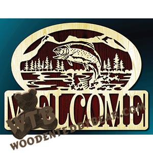 Jumping Salmon Welcome | Fretwork Scroll Saw Pattern | Wooden Teddy Bear