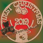 First Christmas Plaque With Reindeer | Fretwork Scroll Saw Pattern | Wooden Teddy Bear