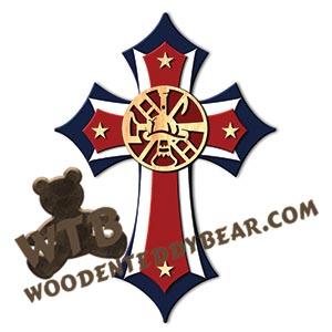 Stacked Cross - Firefighter | Fretwork Scroll Saw Pattern | Wooden Teddy Bear