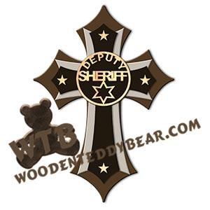 Stacked Cross - Sheriff Deputy | Fretwork Scroll Saw Pattern | Wooden Teddy Bear