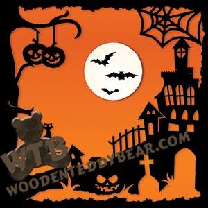 Halloween Scene | Fretwork Scroll Saw Pattern | Wooden Teddy Bear