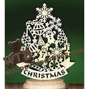 Tree with Christmas Banner | Fretwork Scroll Saw Pattern | Wooden Teddy Bear