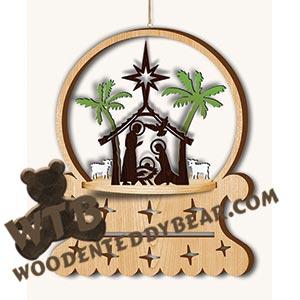 Snow Globe Hanger - Nativity #2 | Fretwork Scroll Saw Pattern | Wooden Teddy Bear