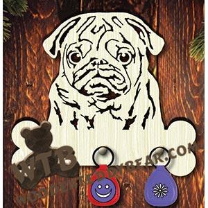 Dog Key Hanger - Pug | Fretwork Scroll Saw Pattern | Wooden Teddy Bear