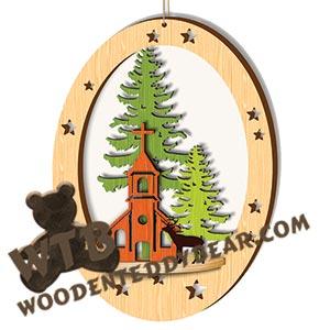 Oval Hanger - Church | Fretwork Scroll Saw Pattern | Wooden Teddy Bear